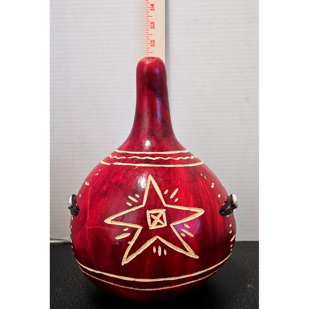 African Gourd Nativity Scene Red Calabash Banana Leaf Fiber Folk Art Hand Carved